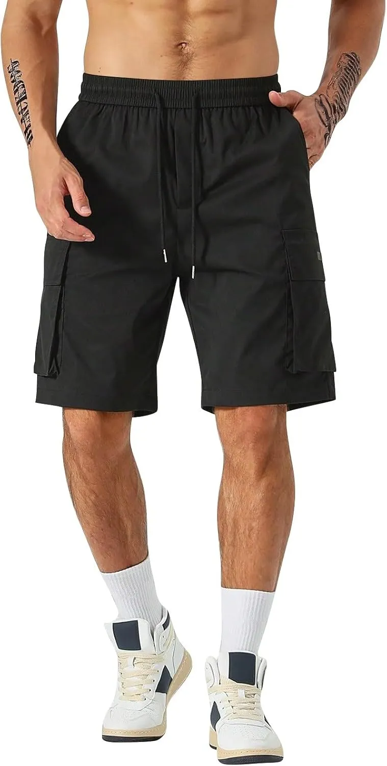 CRNTCEM Baggy Drawstring Cargo Shorts for Men Casual Twill Classic Relaxed Fit Work Short Pants Quick Dry Athletic Shorts