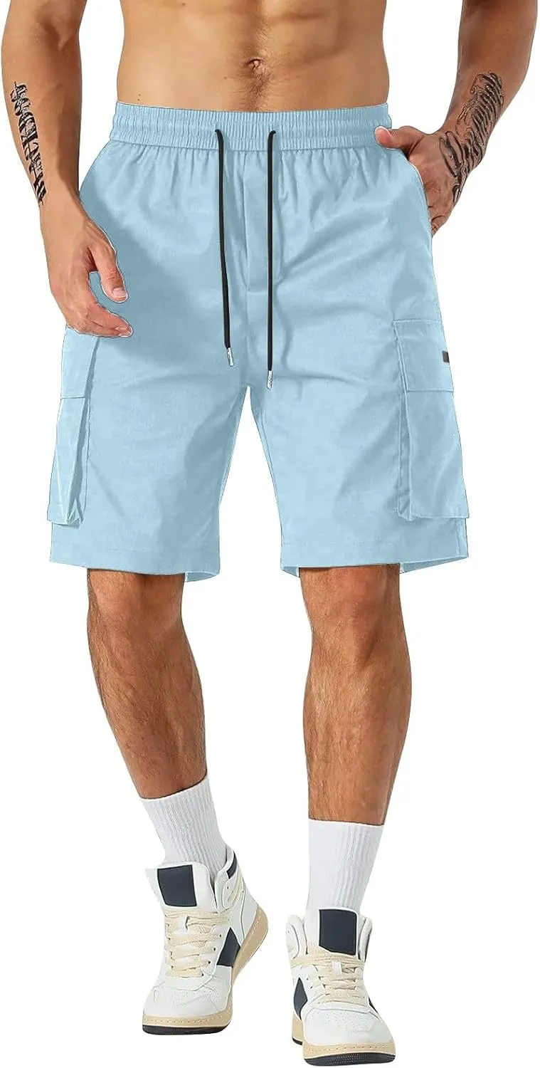 CRNTCEM Baggy Drawstring Cargo Shorts for Men Casual Twill Classic Relaxed Fit Work Short Pants Quick Dry Athletic Shorts
