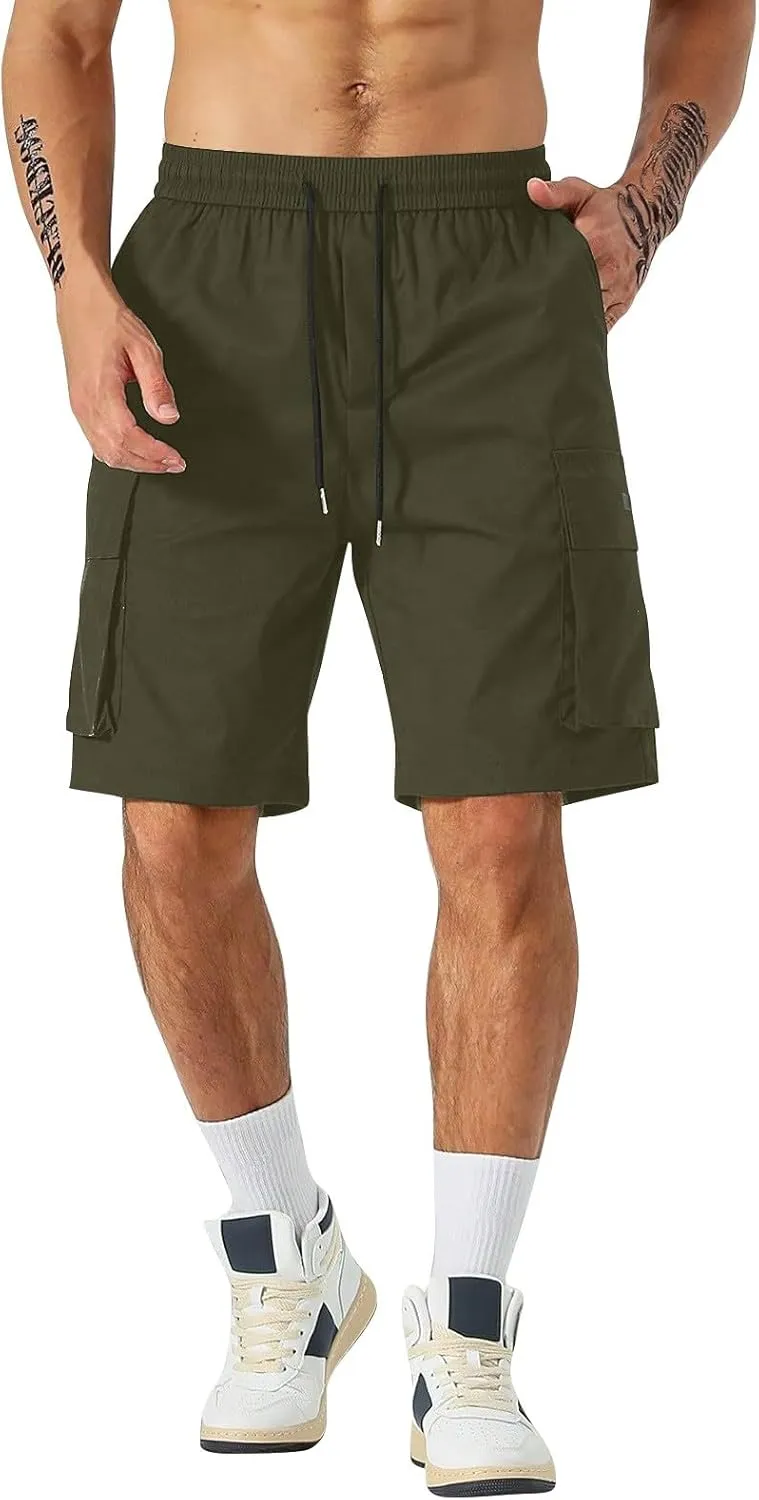 CRNTCEM Baggy Drawstring Cargo Shorts for Men Casual Twill Classic Relaxed Fit Work Short Pants Quick Dry Athletic Shorts