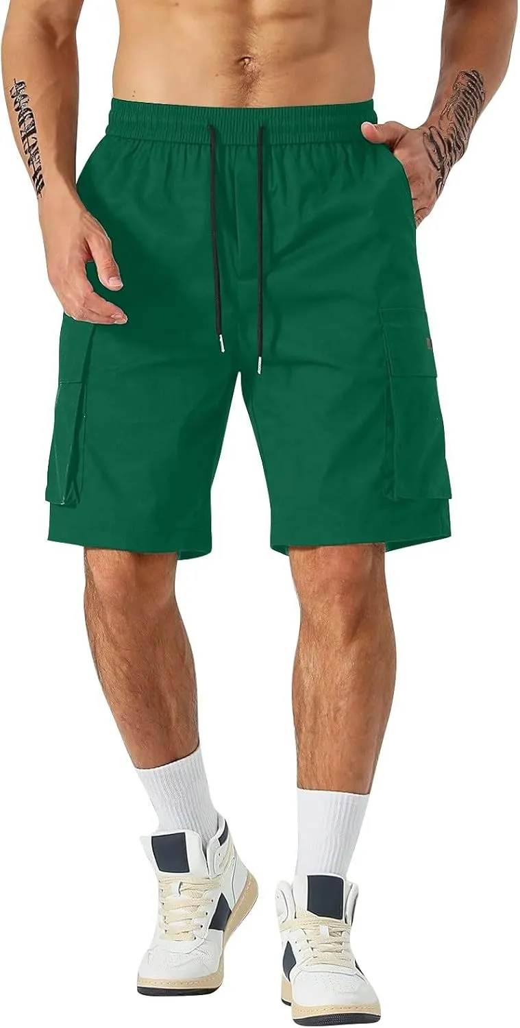 CRNTCEM Baggy Drawstring Cargo Shorts for Men Casual Twill Classic Relaxed Fit Work Short Pants Quick Dry Athletic Shorts