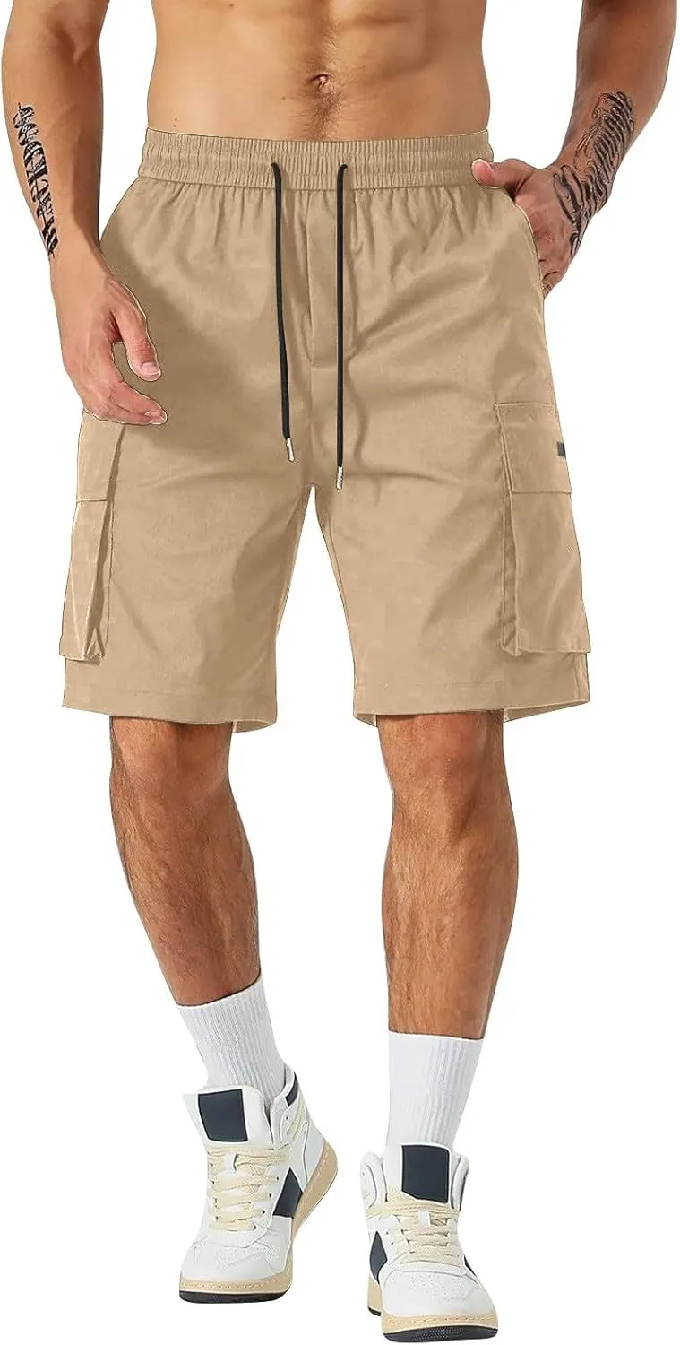 CRNTCEM Baggy Drawstring Cargo Shorts for Men Casual Twill Classic Relaxed Fit Work Short Pants Quick Dry Athletic Shorts