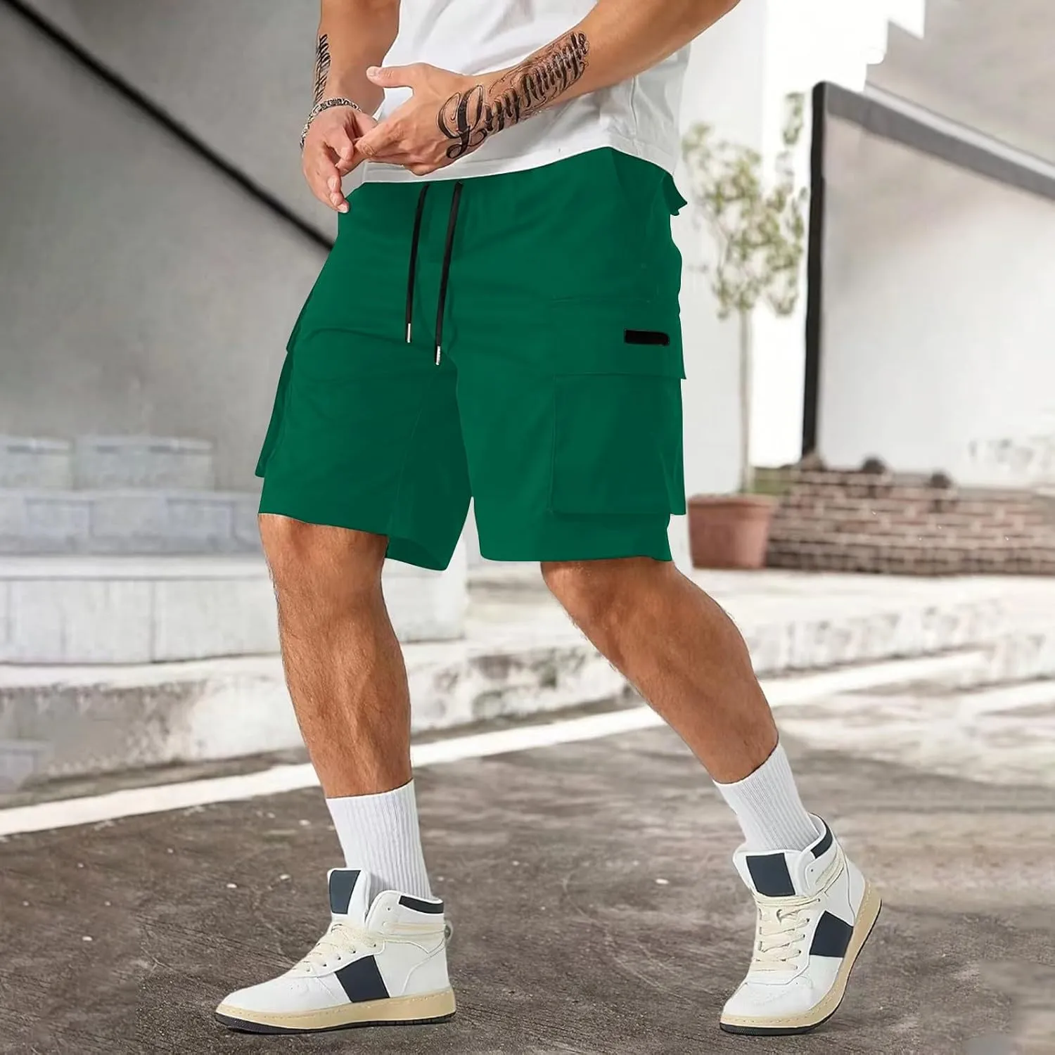 CRNTCEM Baggy Drawstring Cargo Shorts for Men Casual Twill Classic Relaxed Fit Work Short Pants Quick Dry Athletic Shorts