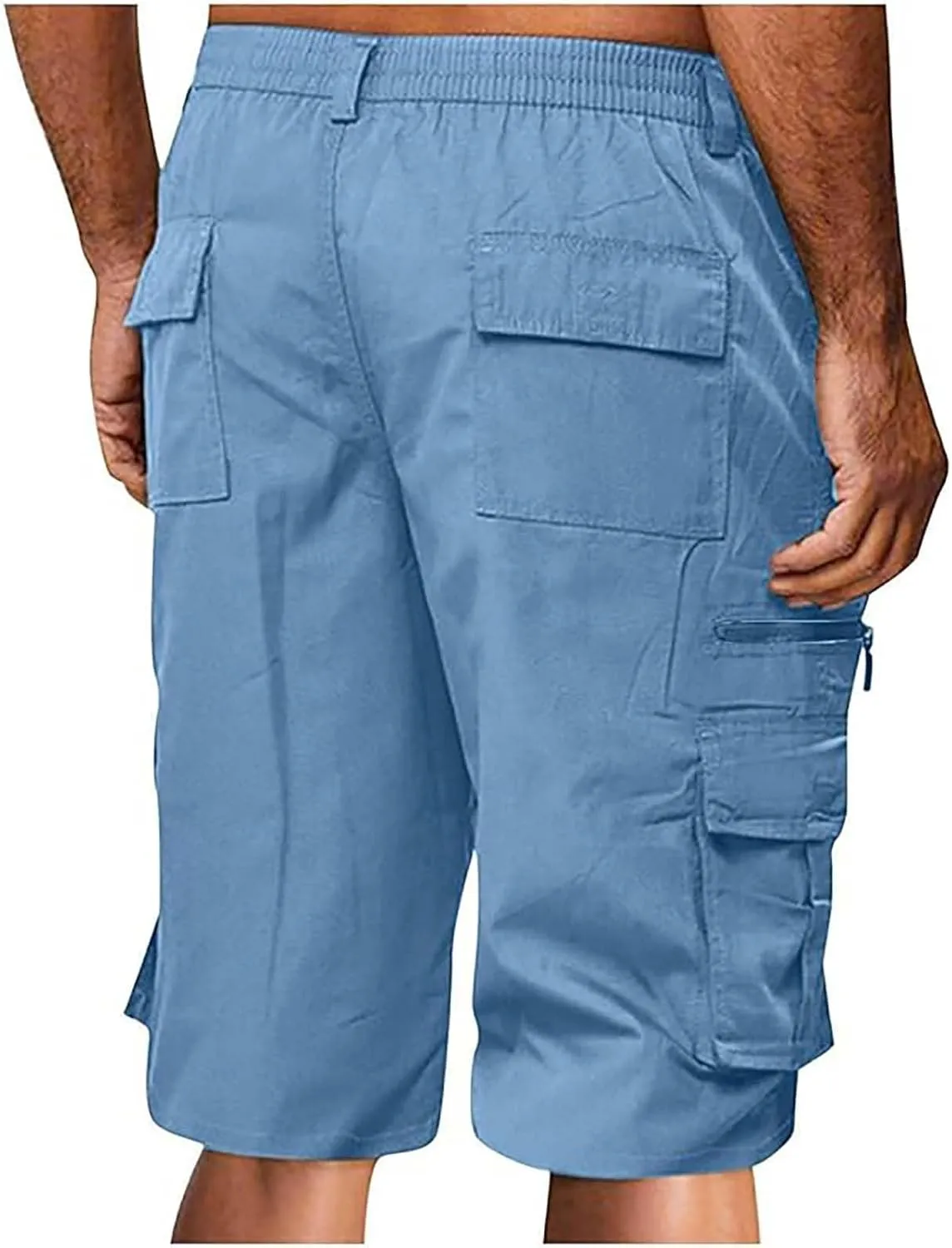 CRNTCEM Elastic Waist Zipper Cargo Shorts Mens Summer Button Lightweight Work Hiking Travel Shorts Big and Tall with Pockets