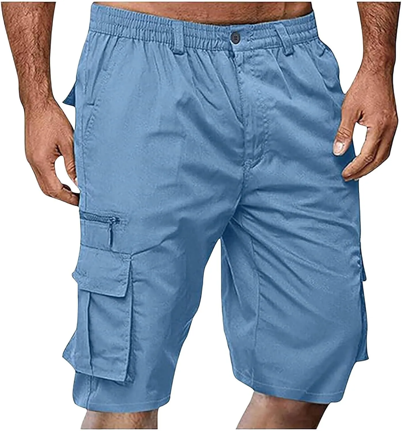 CRNTCEM Elastic Waist Zipper Cargo Shorts Mens Summer Button Lightweight Work Hiking Travel Shorts Big and Tall with Pockets