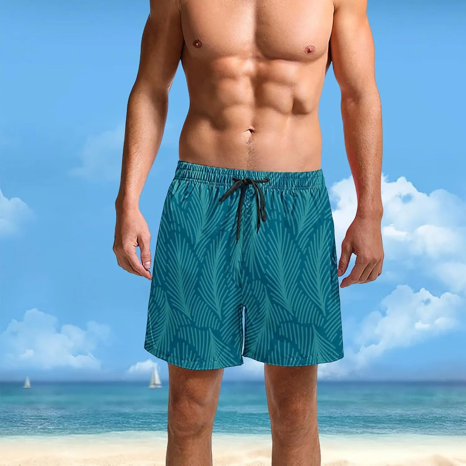 CRNTCEM Mens Casual Hawaiians Beach Shorts Quick Dry Swimwear Summer Swim Trunks Elastic Waist Drawstring Shorts