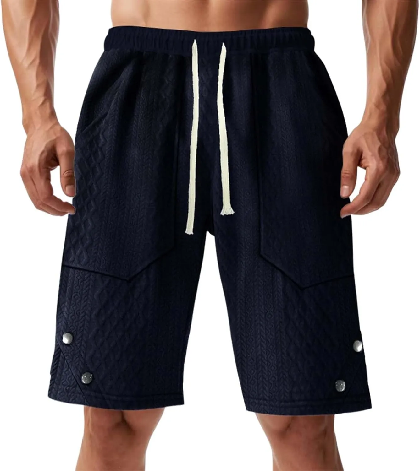 CRNTCEM Mens Drawstring Casual Beach Shorts Loose Summer Vacation Travel Shorts with Pockets Lightweight 7inch Inseam Short