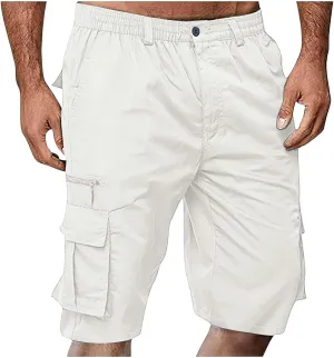 CRNTCEM Mens Elastic Waisted Hiking Cargo Shorts Casual Quick Dry Summer Relaxed Fit Casual Work Short with Multi Pockets