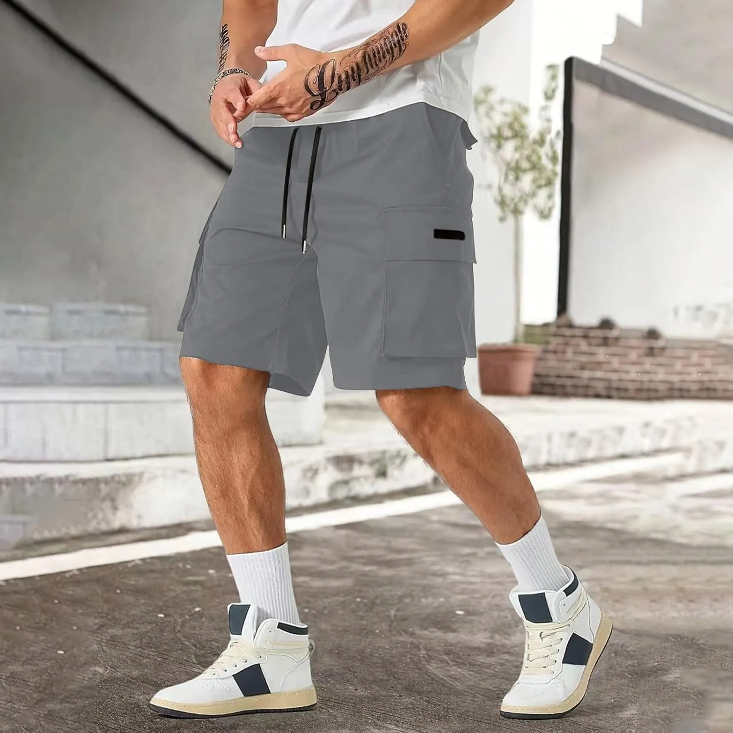 CRNTCEM Mens Straight Drawstring Casual Shorts Lightweight Stretchy Outdoor Hiking Running Summer Beach Shorts with Pocket