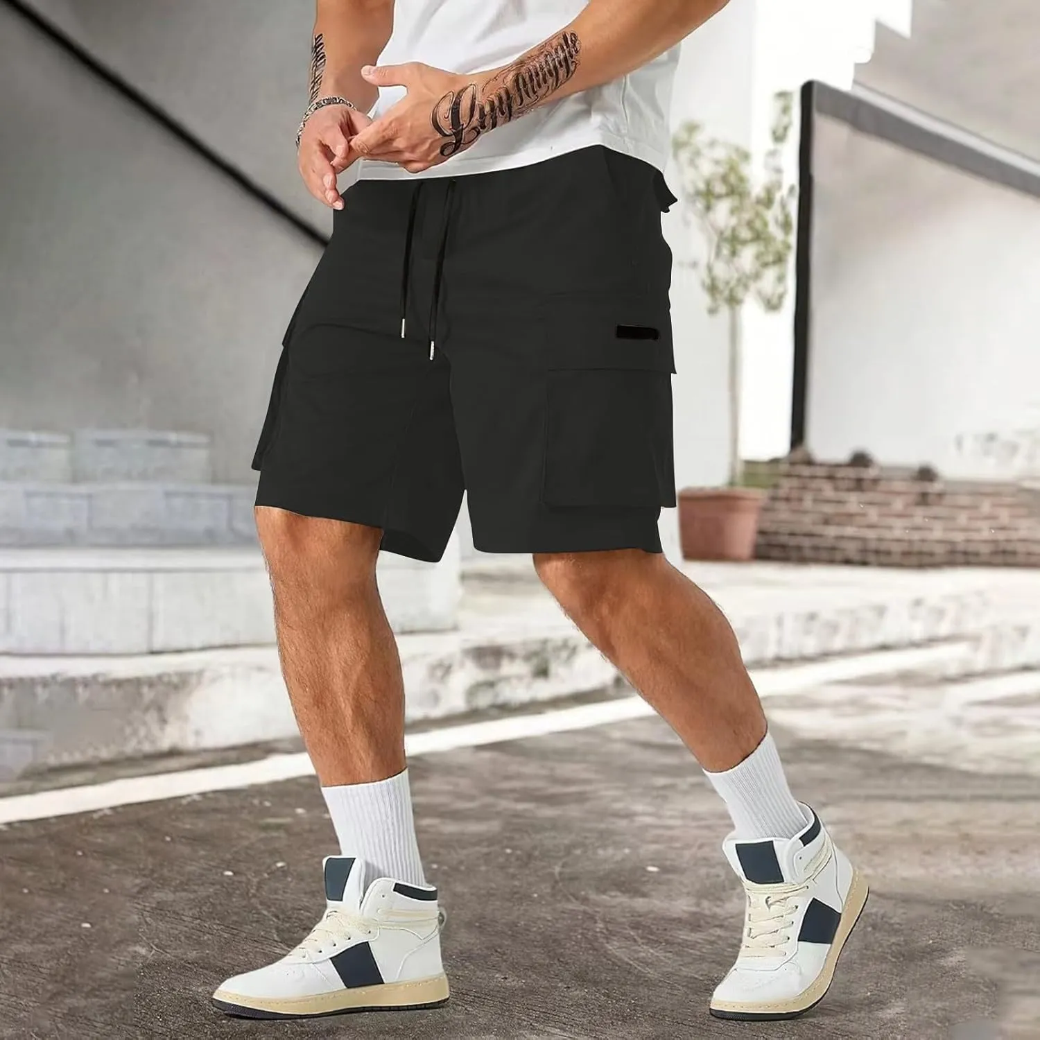 CRNTCEM Mens Straight Drawstring Casual Shorts Lightweight Stretchy Outdoor Hiking Running Summer Beach Shorts with Pocket