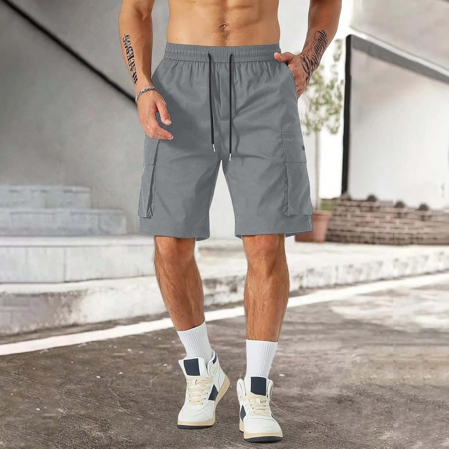 CRNTCEM Mens Straight Drawstring Casual Shorts Lightweight Stretchy Outdoor Hiking Running Summer Beach Shorts with Pocket