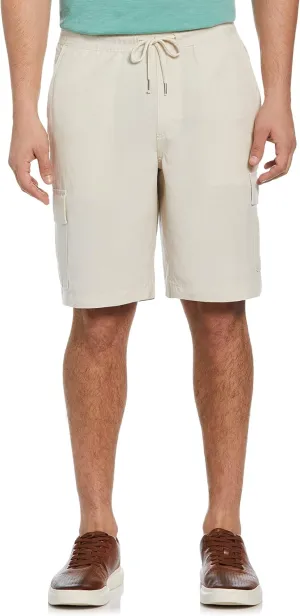 Cubavera Men's 10” Linen Blend Pull-on Drawstring Cargo Short, Classic Fit, Breathable, Durable (Available in Big & Tall)