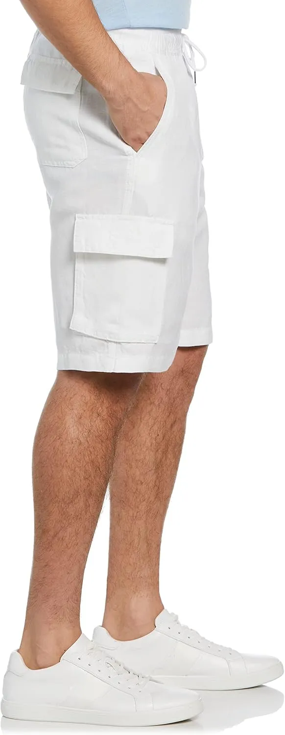 Cubavera Men's 10” Linen Blend Pull-on Drawstring Cargo Short, Classic Fit, Breathable, Durable (Available in Big & Tall)