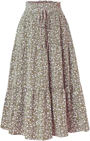Cute Summer Floral Maxi Skirts for Women Boho Elastic High Waisted A-Line Skirts Fashion Flowy Swing Vacation Clothes