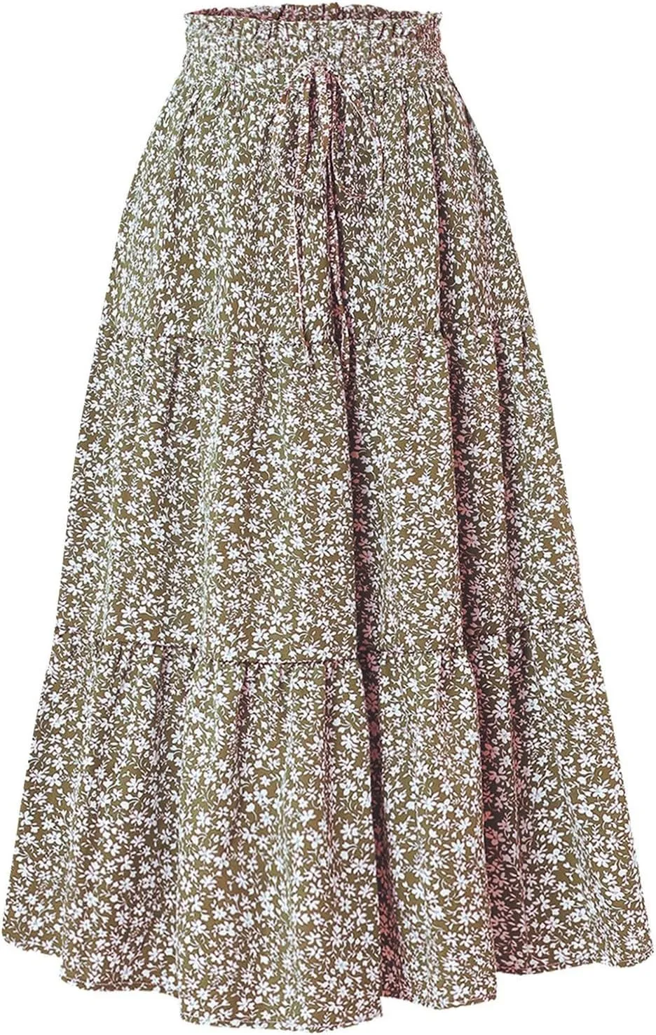 Cute Summer Floral Maxi Skirts for Women Boho Elastic High Waisted A-Line Skirts Fashion Flowy Swing Vacation Clothes