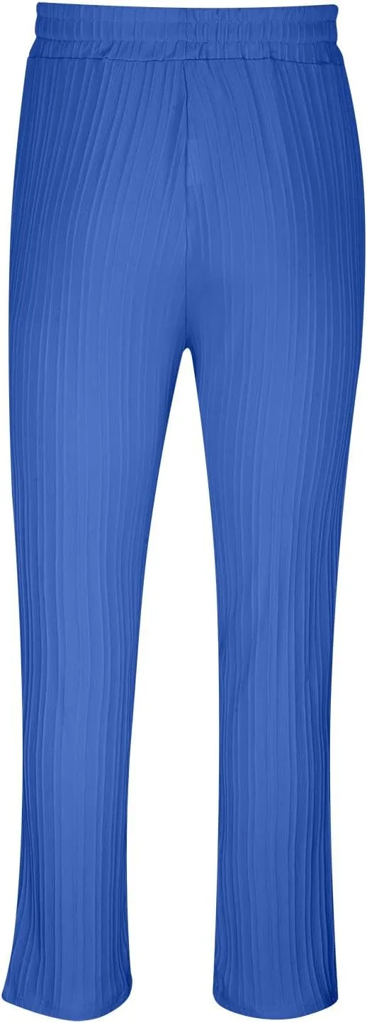 Dademeo Stripe Cotton Linen Pants for Men Comfy Breathable Casual Elastic Waist Straight Leg Pocket Business Pencil Trousers