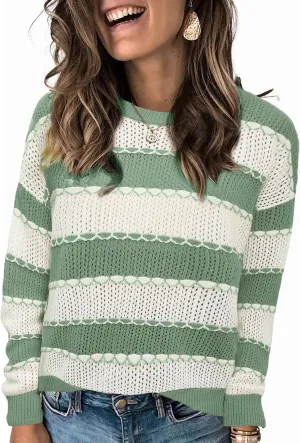 DB MOON Women Striped Sweater 2024 Crewneck Pullover Long Sleeve Cute Tops