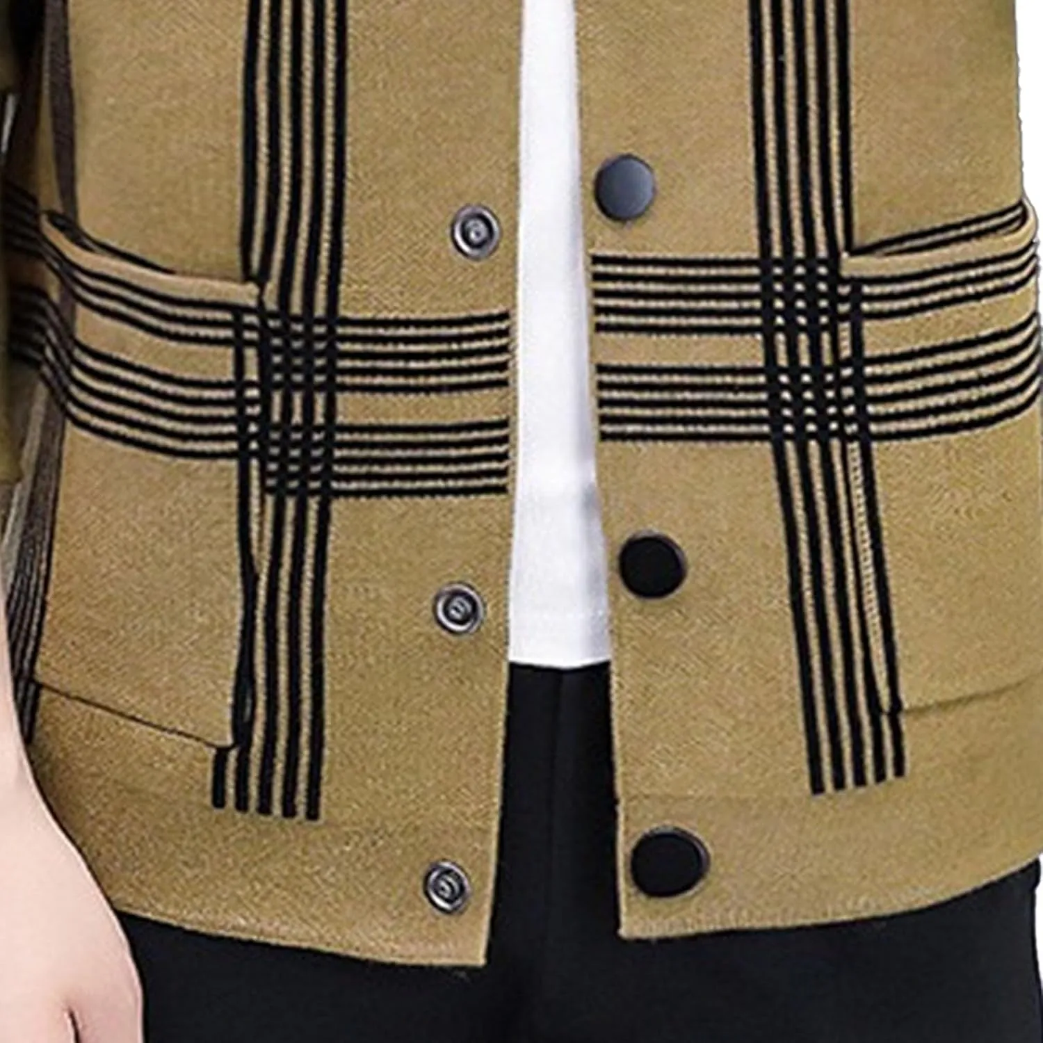 DGHM-JLMY Men's Fashion Plaid Knitted CardiganTrendy Joker Lapel Collar Cardigans Casual Button Down Ribbed Knit Coat