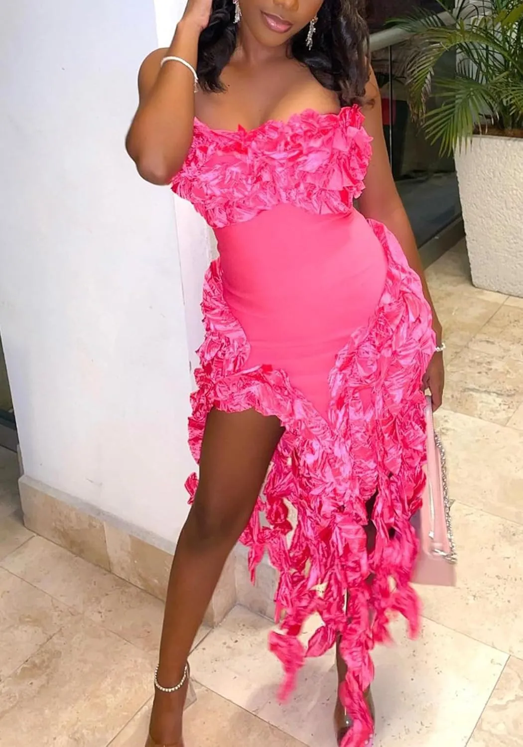 DINGANG Womens Dresses Sexy Off The Shoulder Corset Slit Summer Y2K Dress Club Party Long Dress