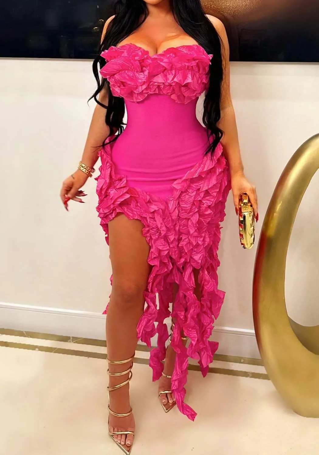 DINGANG Womens Dresses Sexy Off The Shoulder Corset Slit Summer Y2K Dress Club Party Long Dress
