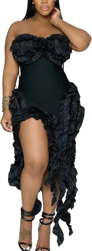 DINGANG Womens Dresses Sexy Off The Shoulder Corset Slit Summer Y2K Dress Club Party Long Dress
