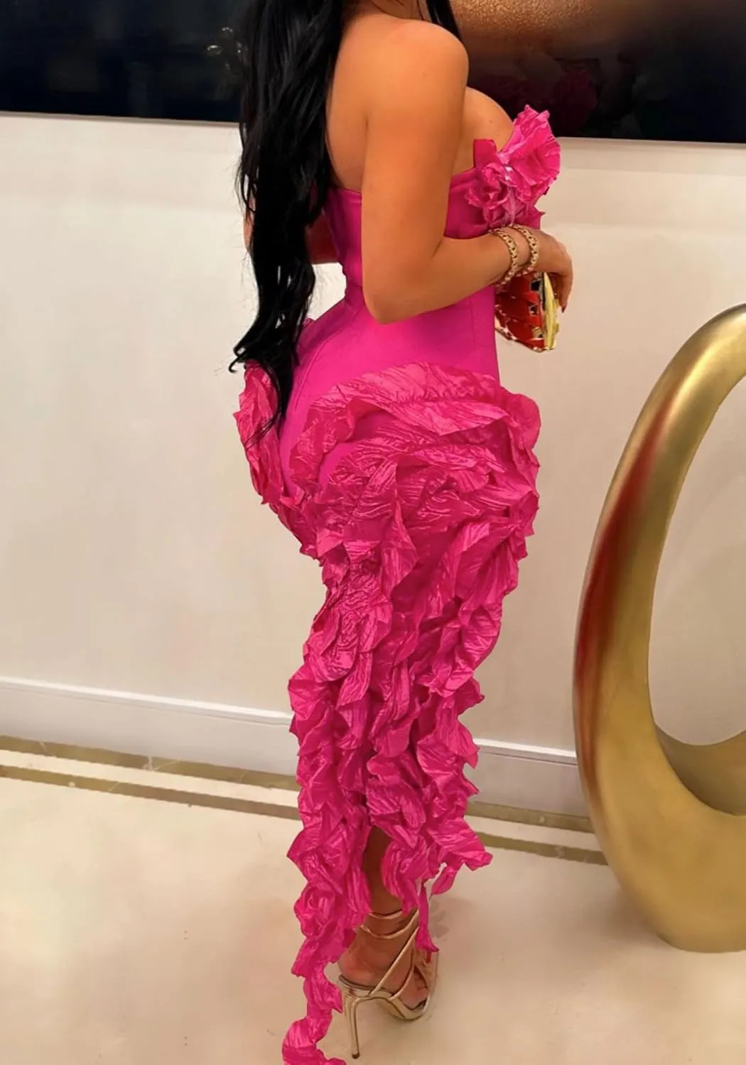 DINGANG Womens Dresses Sexy Off The Shoulder Corset Slit Summer Y2K Dress Club Party Long Dress