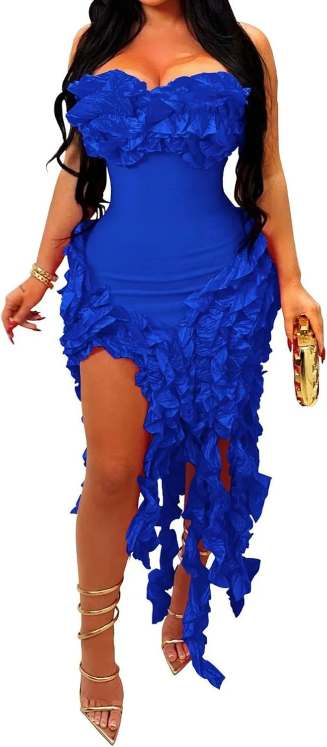 DINGANG Womens Dresses Sexy Off The Shoulder Corset Slit Summer Y2K Dress Club Party Long Dress