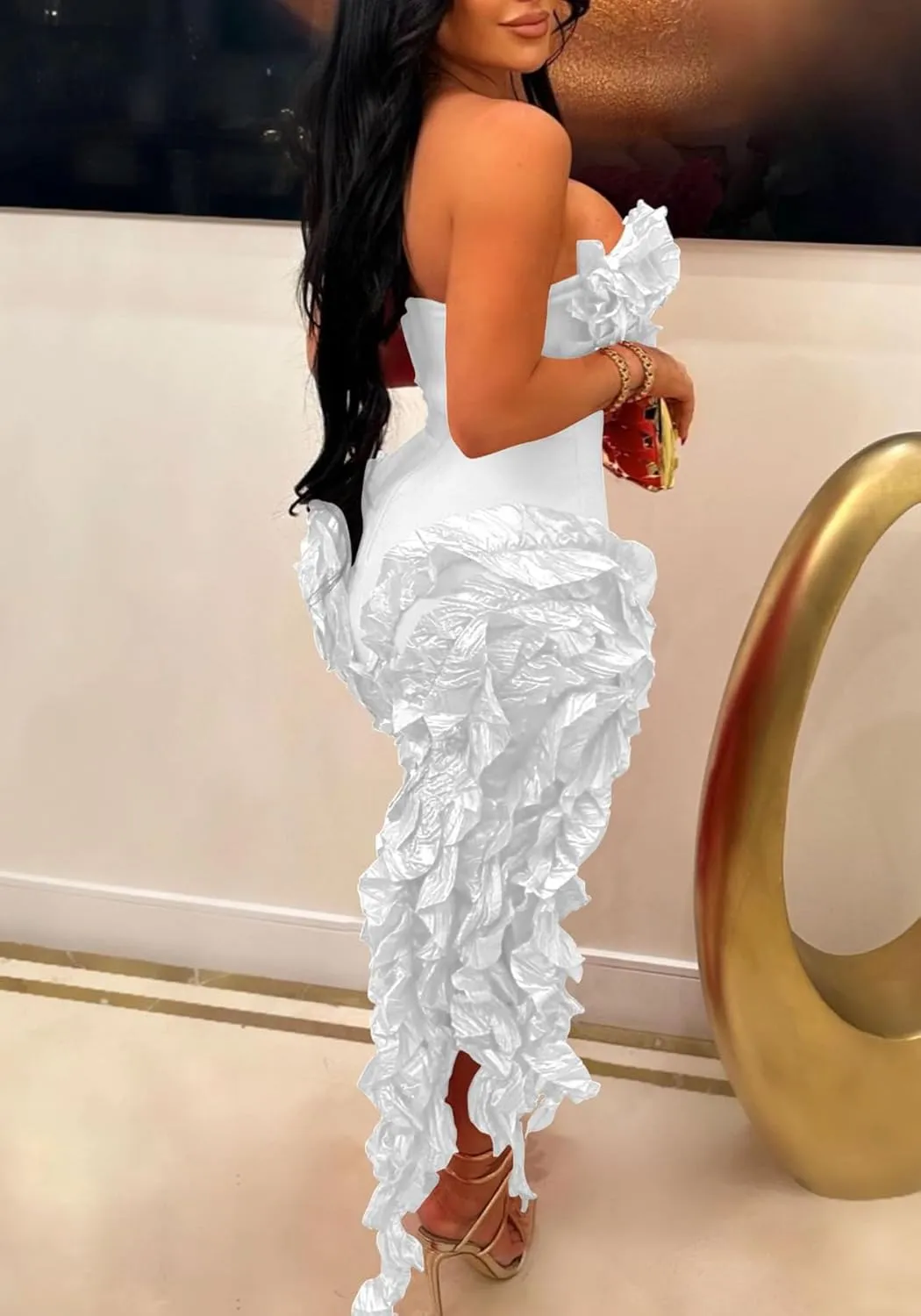 DINGANG Womens Dresses Sexy Off The Shoulder Corset Slit Summer Y2K Dress Club Party Long Dress