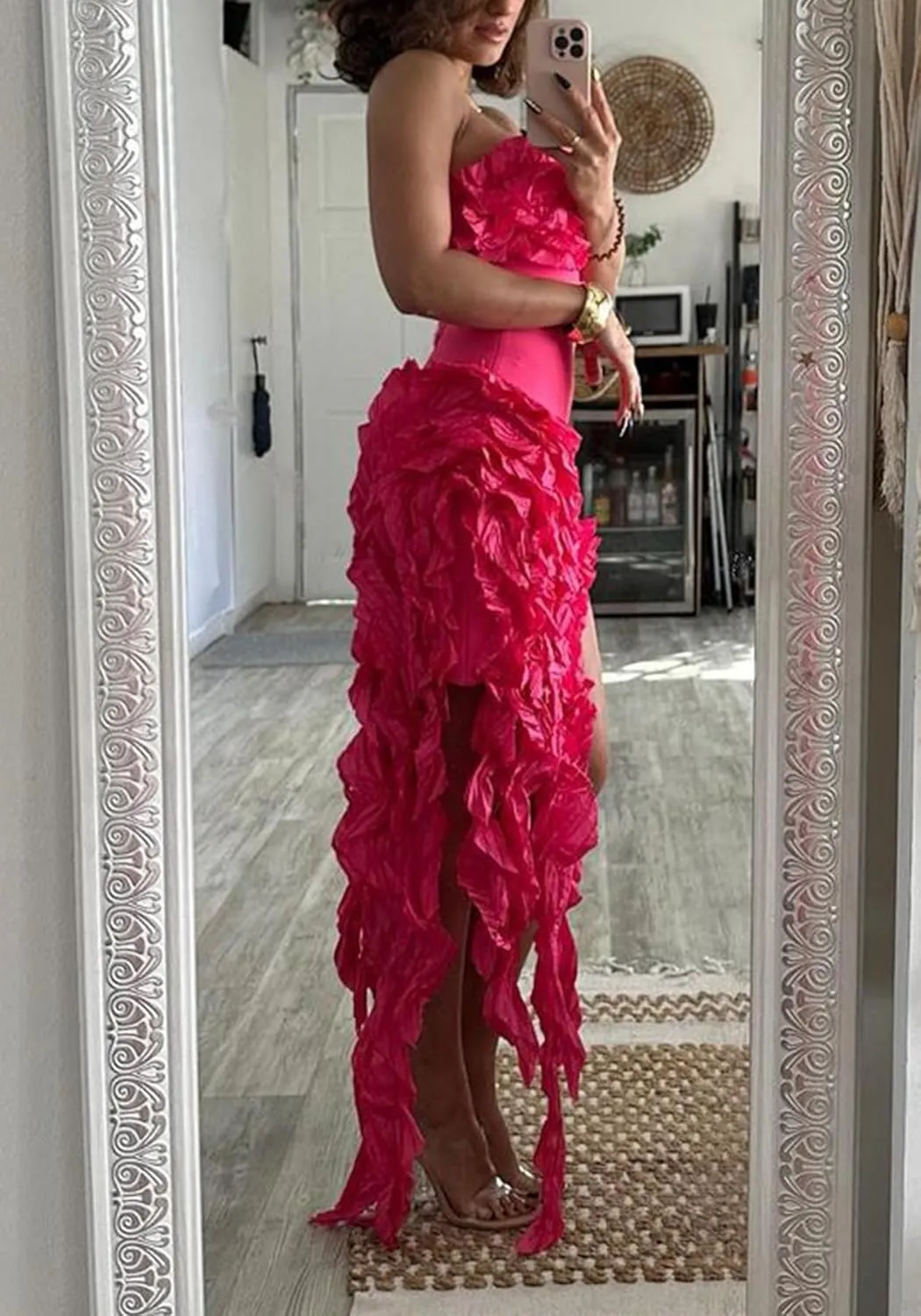 DINGANG Womens Dresses Sexy Off The Shoulder Corset Slit Summer Y2K Dress Club Party Long Dress