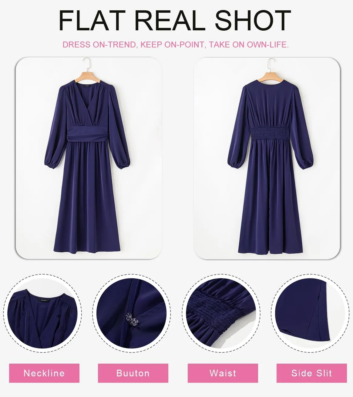 Dokotoo Womens Wrap V-Neck Empire Waist Dress Lantern Sleeve Ruched Side Slit Elegant Maxi Dress