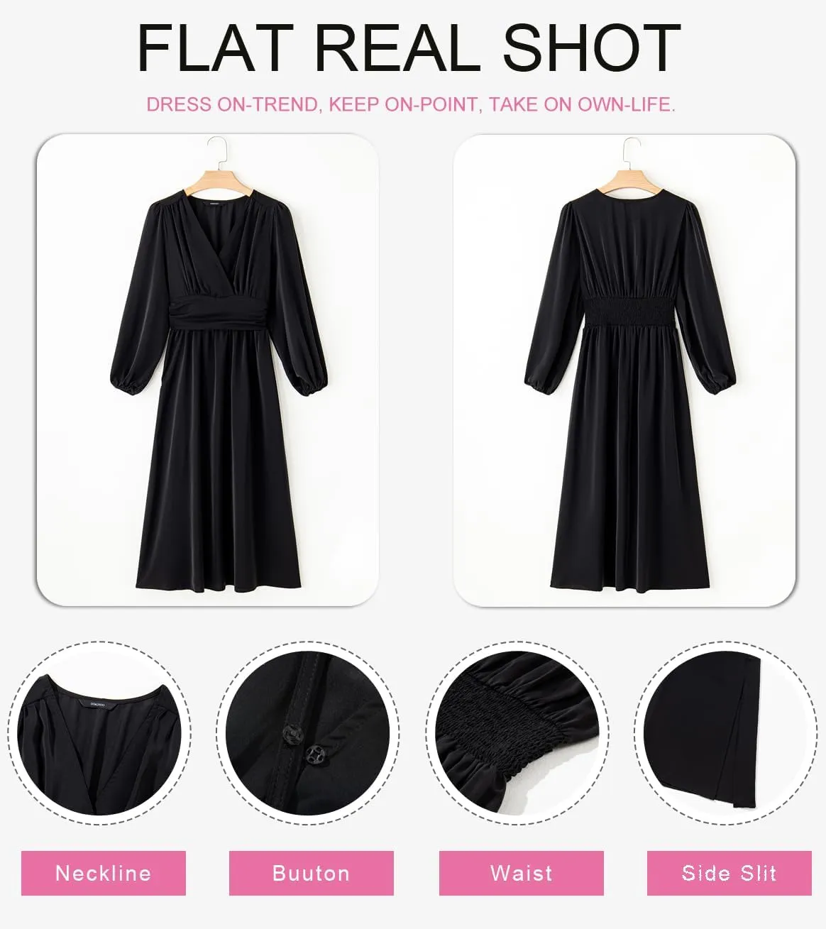 Dokotoo Womens Wrap V-Neck Empire Waist Dress Lantern Sleeve Ruched Side Slit Elegant Maxi Dress