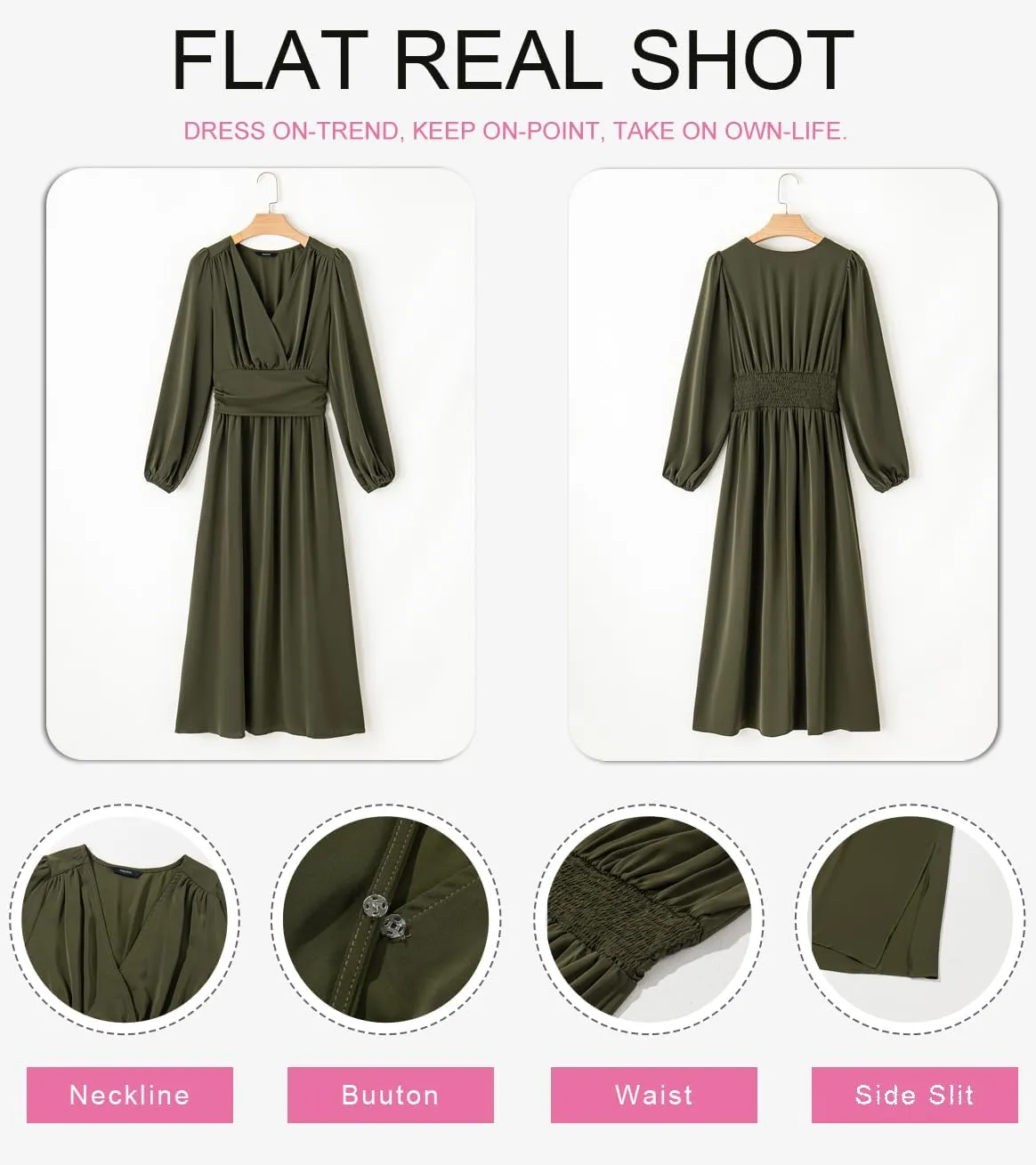 Dokotoo Womens Wrap V-Neck Empire Waist Dress Lantern Sleeve Ruched Side Slit Elegant Maxi Dress