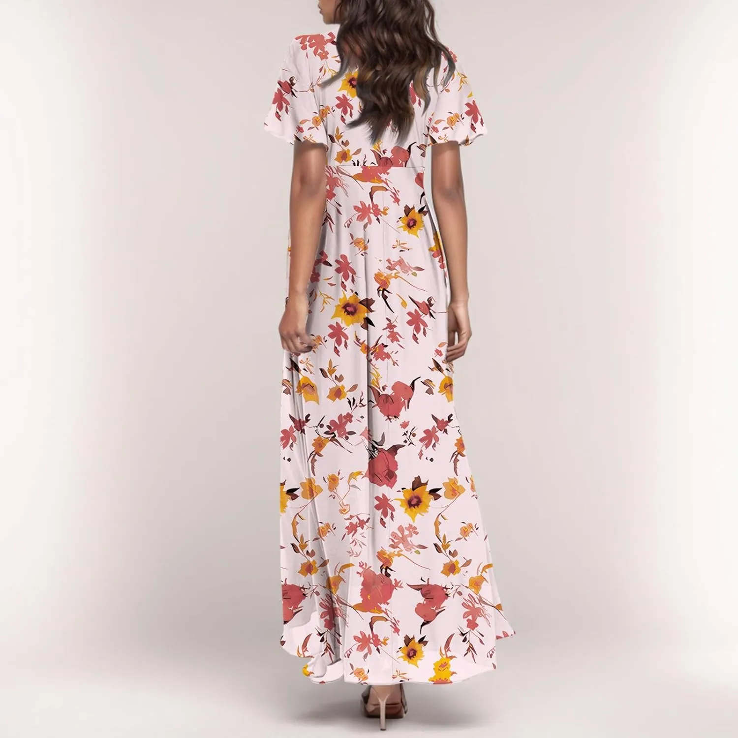 Dresses for Church Women 2025 Maxi Dress Summer Wrap Floral Ruffle Sleeve Chiffon Wedding Dress Boho