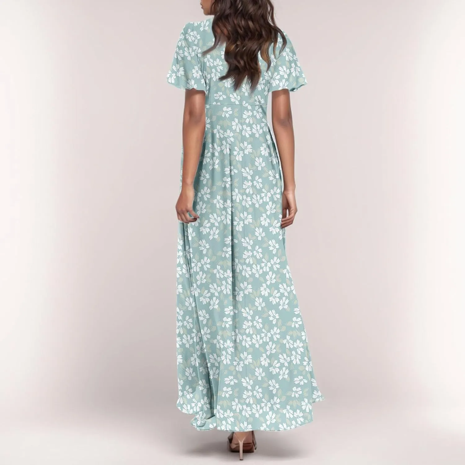 Dresses for Church Women 2025 Maxi Dress Summer Wrap Floral Ruffle Sleeve Chiffon Wedding Dress Boho