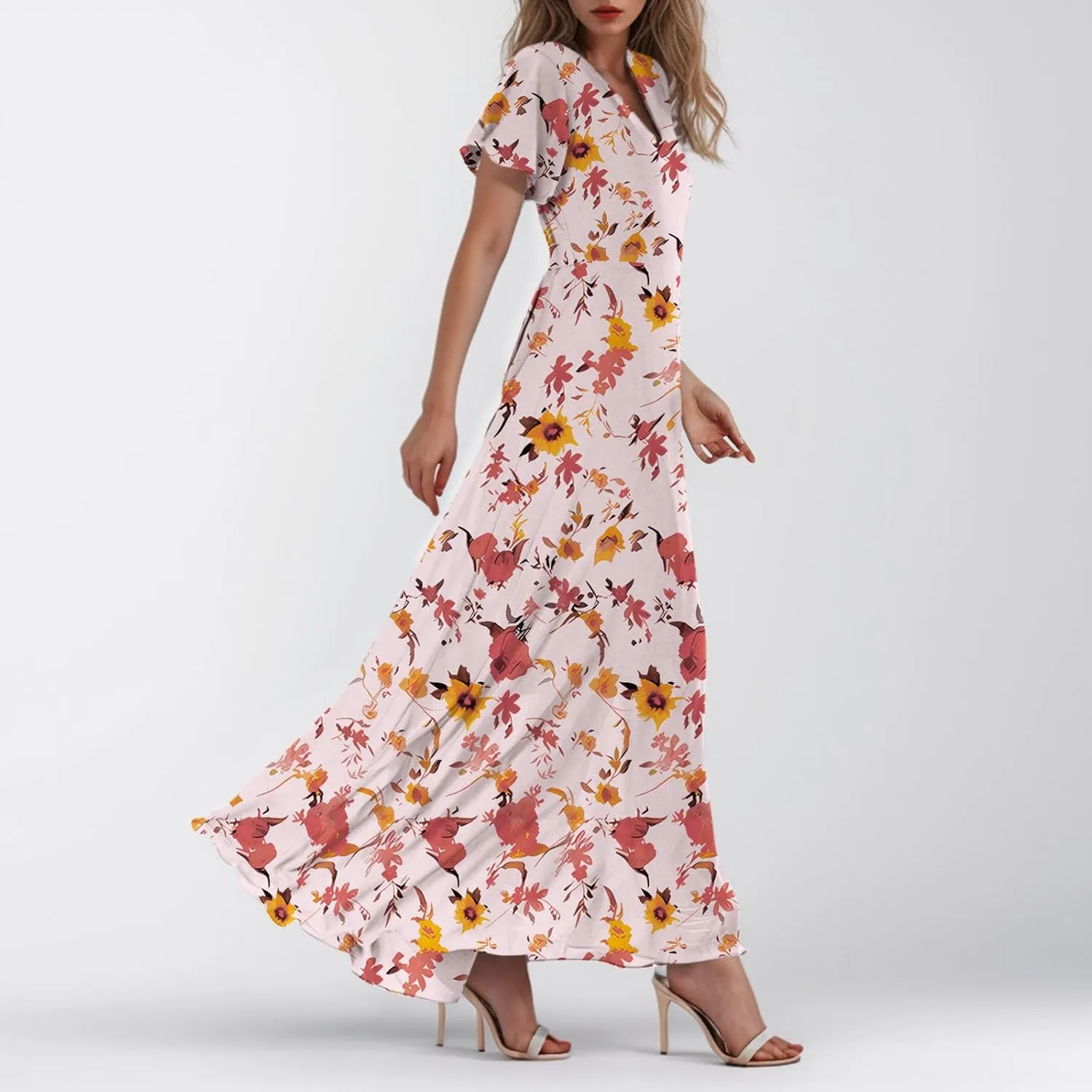 Dresses for Church Women 2025 Maxi Dress Summer Wrap Floral Ruffle Sleeve Chiffon Wedding Dress Boho