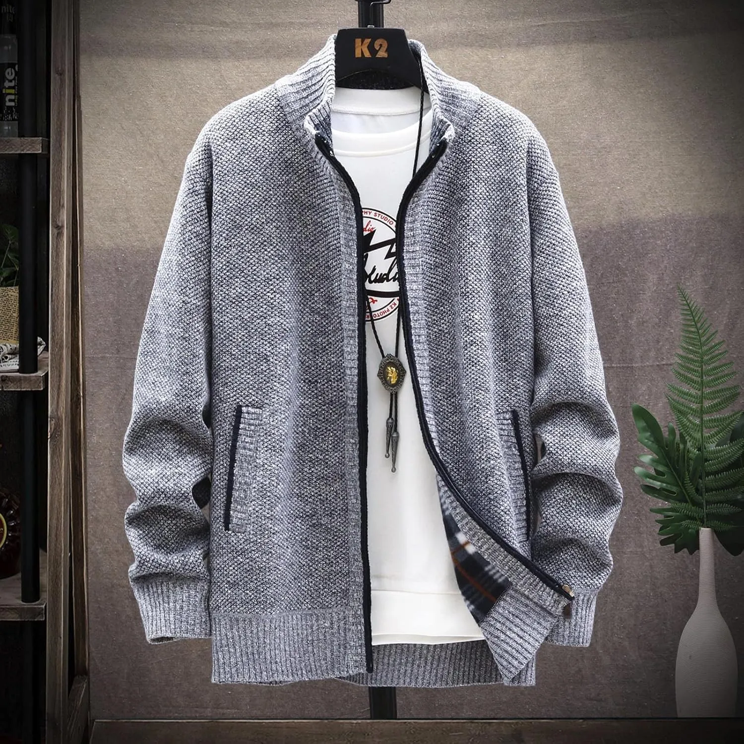 Dudubaby Ugly Sweater Menautumn and Winter Fashion Loose Cardigan Warm Lapel Hooded Jacket Sweater Plus Size Sweaters