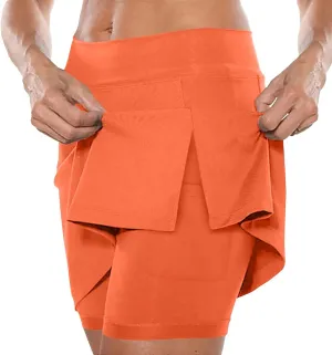 Elastic Skorts for Women High Waist Lightweight Tennis Skirt with Poeckt and Split Summer Gym Sport Skirts