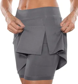 Elastic Skorts for Women High Waist Lightweight Tennis Skirt with Poeckt and Split Summer Gym Sport Skirts