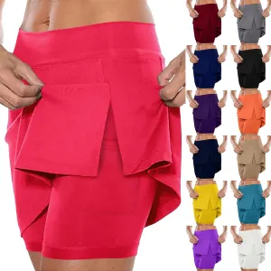 Elastic Skorts for Women High Waist Lightweight Tennis Skirt with Poeckt and Split Summer Gym Sport Skirts