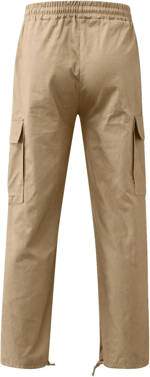 Elastic Waist Cargo Pants for Men Relaxed Fit Tactical Hiking Pants Casual Work Trousers Drawstring Travel Pants