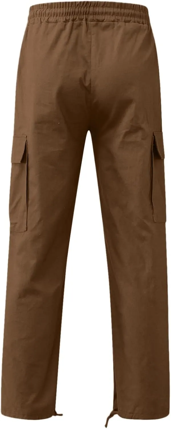 Elastic Waist Cargo Pants for Men Relaxed Fit Tactical Hiking Pants Casual Work Trousers Drawstring Travel Pants