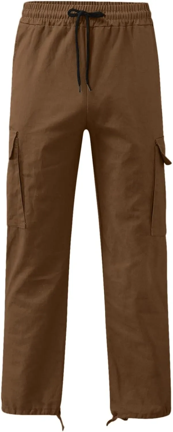 Elastic Waist Cargo Pants for Men Relaxed Fit Tactical Hiking Pants Casual Work Trousers Drawstring Travel Pants