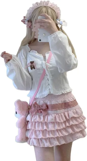 Elastic Waist Lolita Cake Mini Skirts for Women Girls High Waist Pleated Skirt Y2K Layered Skirt