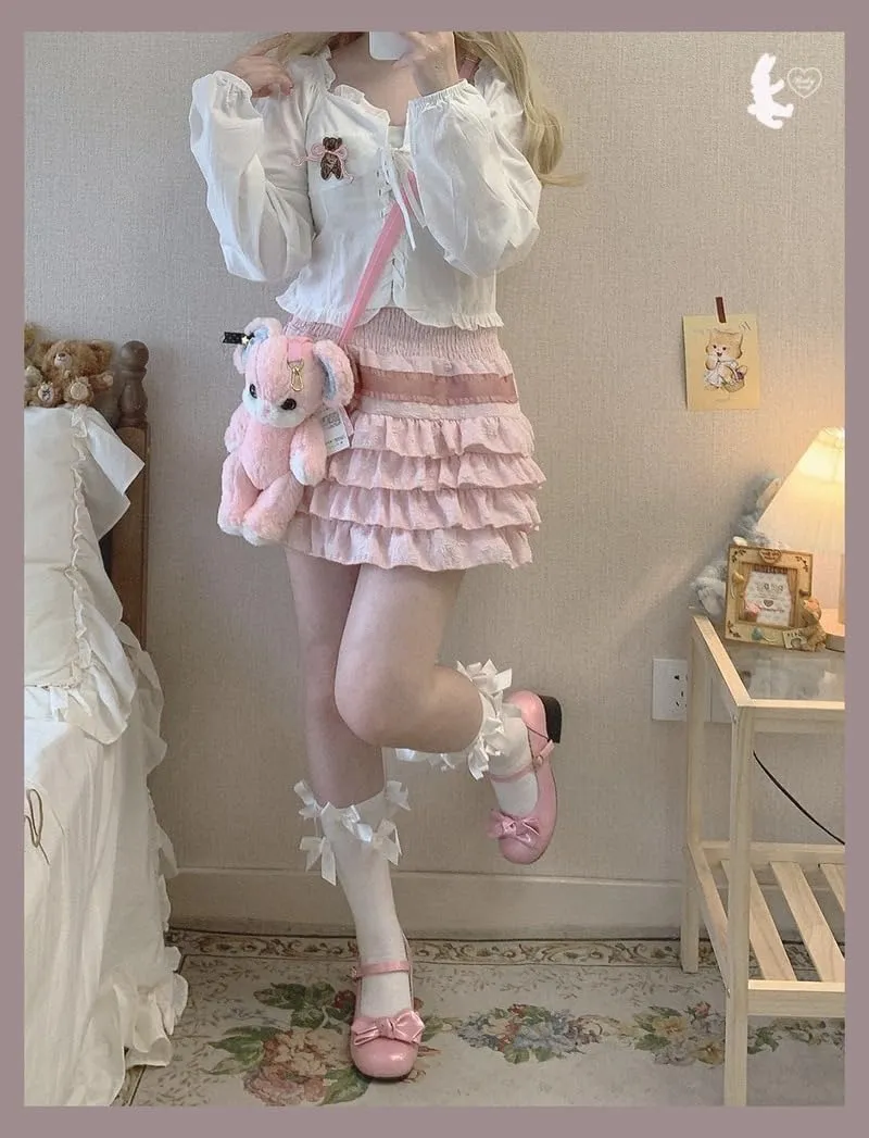 Elastic Waist Lolita Cake Mini Skirts for Women Girls High Waist Pleated Skirt Y2K Layered Skirt