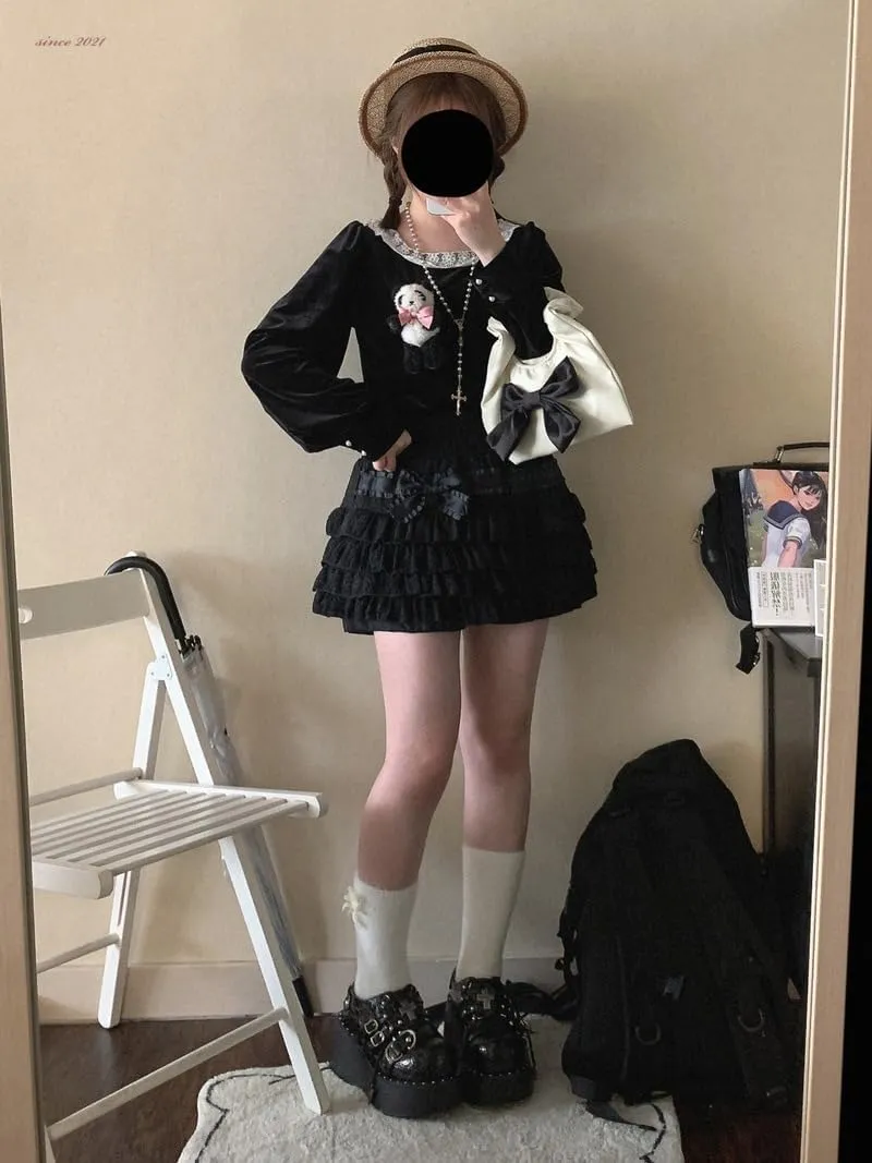 Elastic Waist Lolita Cake Mini Skirts for Women Girls High Waist Pleated Skirt Y2K Layered Skirt