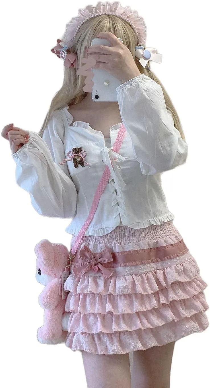 Elastic Waist Lolita Cake Mini Skirts for Women Girls High Waist Pleated Skirt Y2K Layered Skirt
