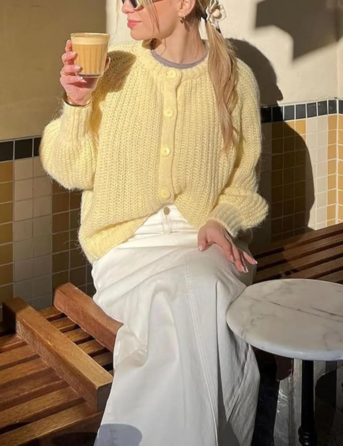 Esmeling Women’s Long Sleeve Crewneck Sweater Cardigans Fall Casual Solid Chunky Knit Coat