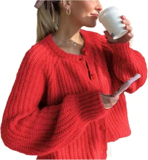 Esmeling Women’s Long Sleeve Crewneck Sweater Cardigans Fall Casual Solid Chunky Knit Coat