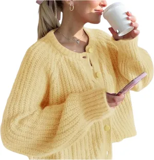 Esmeling Women’s Long Sleeve Crewneck Sweater Cardigans Fall Casual Solid Chunky Knit Coat