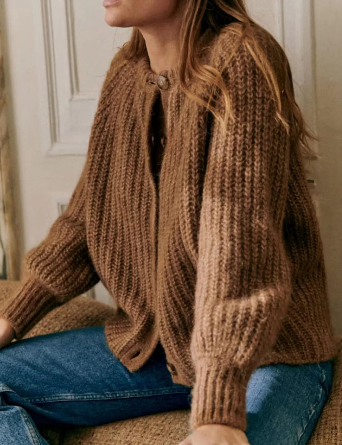 Esmeling Women’s Long Sleeve Crewneck Sweater Cardigans Fall Casual Solid Chunky Knit Coat