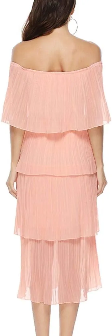 ETCYY Women's Off The Shoulder Ruffles Summer Wedding Guest Loose Casual Chiffon Long Party Beach Maxi Dress